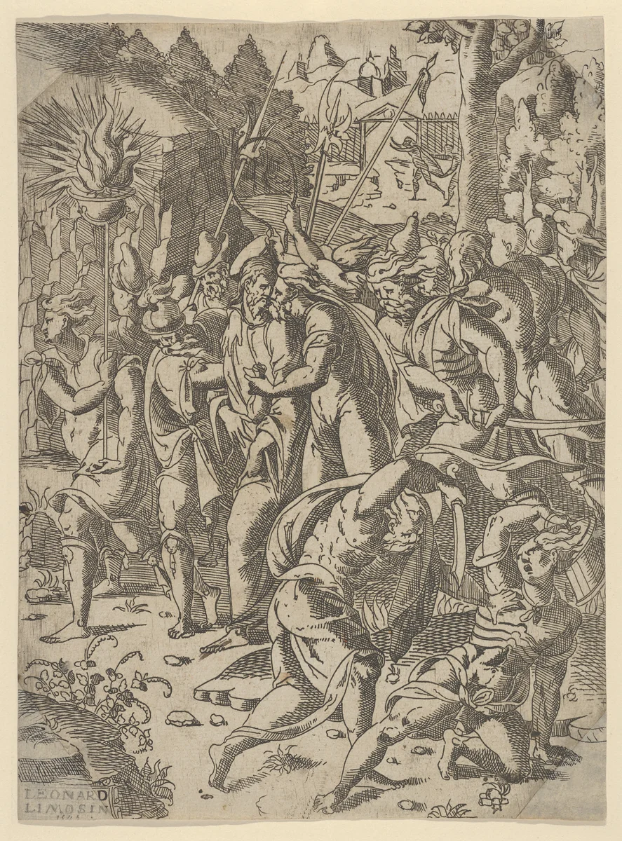 The Betrayal of Christ by Léonard Limosin, print, 1540-1549