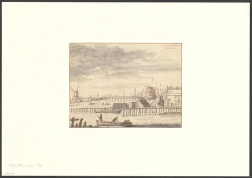 Gezicht op de Hogesluis bij de Amstel by anonymous, drawing, 1600-1699