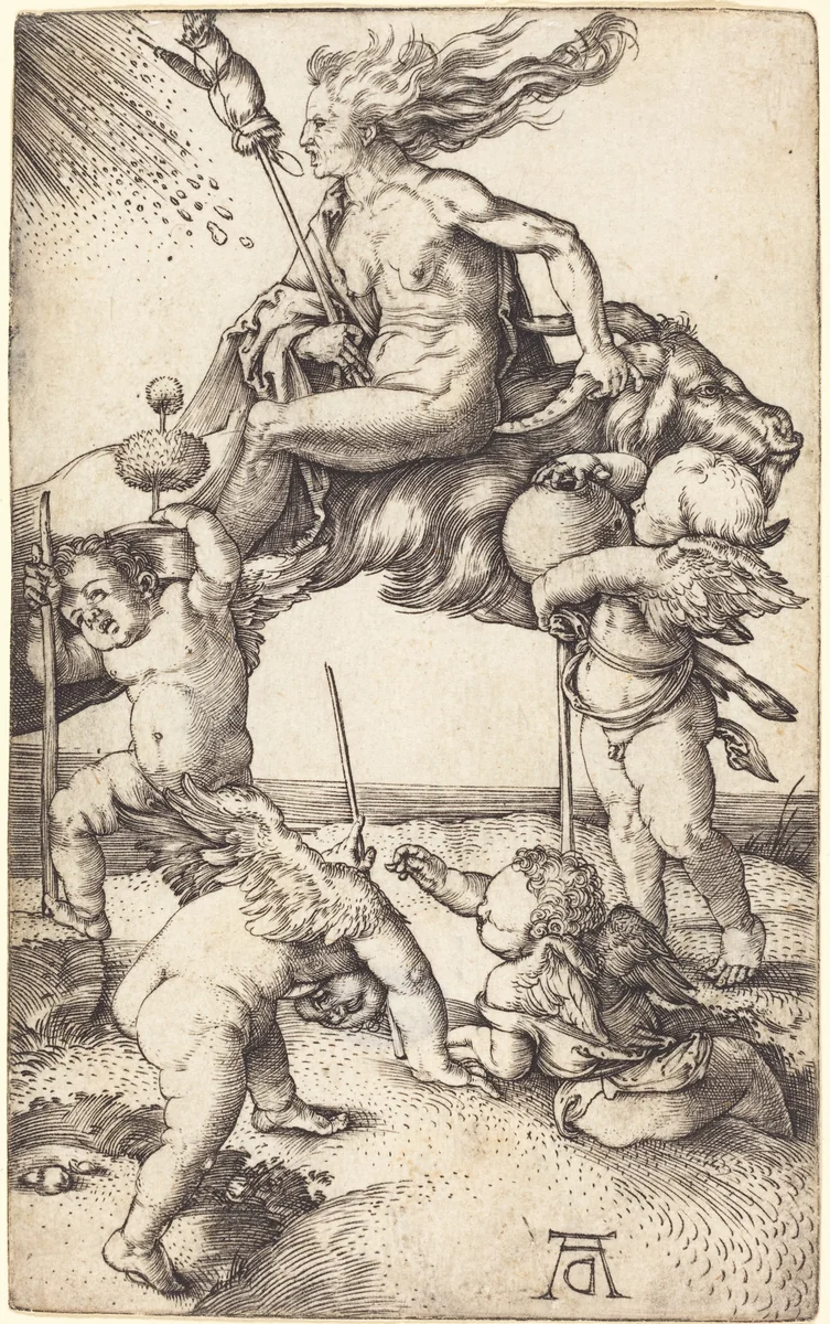 Witch Riding on a Goat by Albrecht Dürer, print, 1500-1501