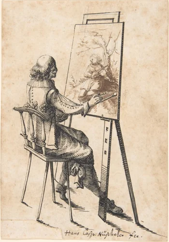 A Painter at his Easel by Hans Caspar Nüscheler, drawing, 1615-1652