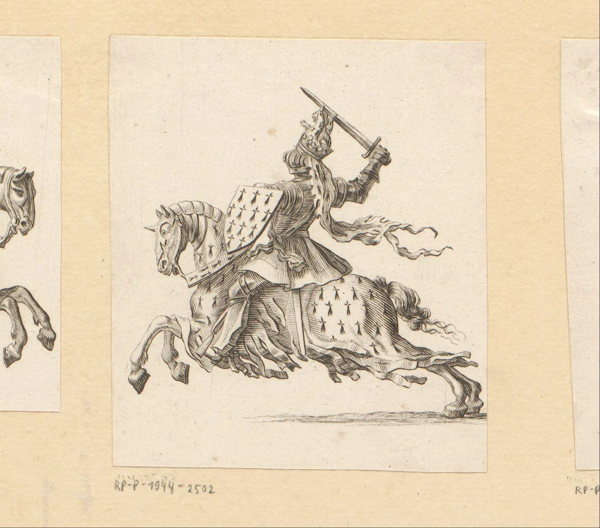 Ridder te paard in wapenuitrusting by anonymous, print, 1647-1714
