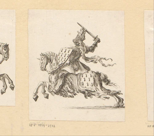 Ridder te paard in wapenuitrusting by anonymous, print, 1647-1714