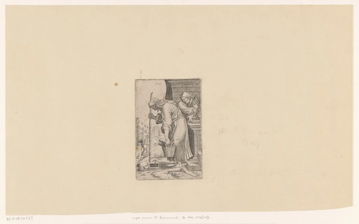 Oude vrouw bij een graf by Unknown, print, 1528