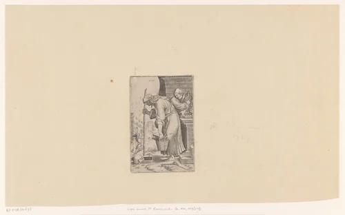 Oude vrouw bij een graf by Unknown, print, 1528