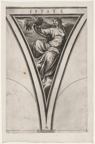 Estate (Summer or Ceres) by Cherubino Alberti, Polidoro da Caravaggio, print, 1570-1615
