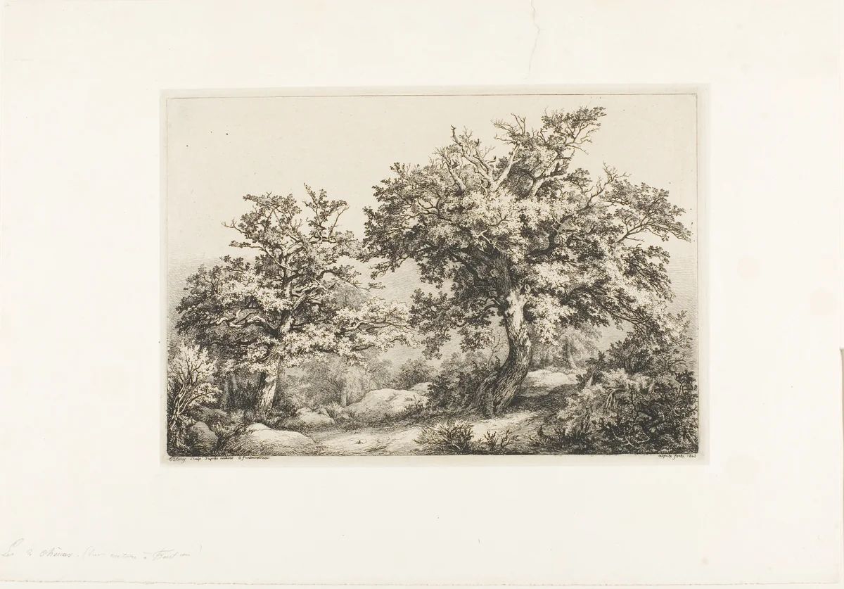 The Two Oaks, Fontainebleau by Eugène Blery, print, 1842