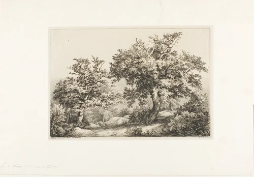 The Two Oaks, Fontainebleau by Eugène Blery, print, 1842