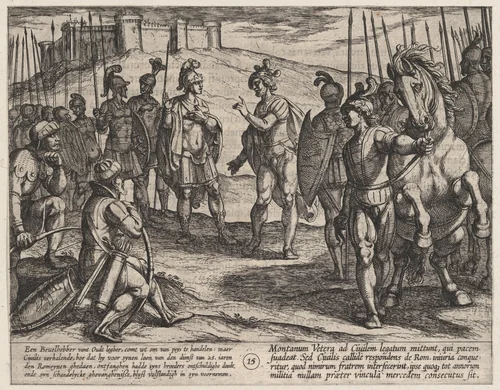 Plate 15: Civilis Treating with a Roman Commander, from The War of the Romans Against the Batavians (Romanorvm et Batavorvm societas) by Antonio Tempesta, print, 1611-1612