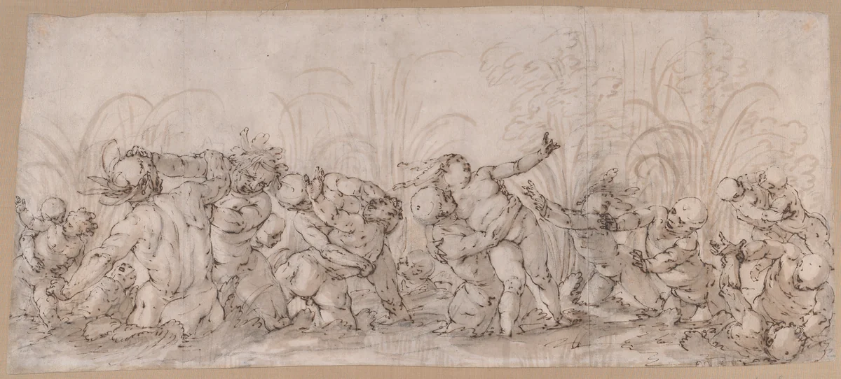 Tritons Abducting Nereids by Luca Cambiaso, drawing, 1547-1585