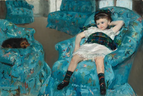 Little Girl in a Blue Armchair by Mary Cassatt, painting, 1878