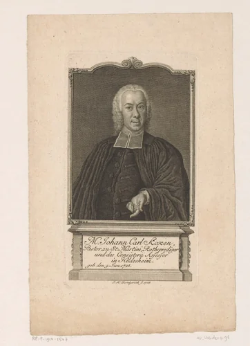 Portret van Johann Carl Koken by Johann Martin Bernigeroth, print, 1758