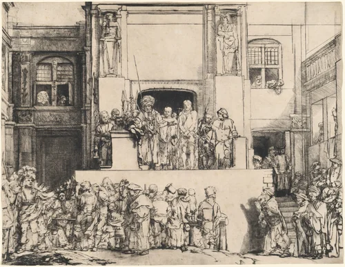 Christ Presented to the People: Oblong Plate by Rembrandt van Rijn, print, 1655