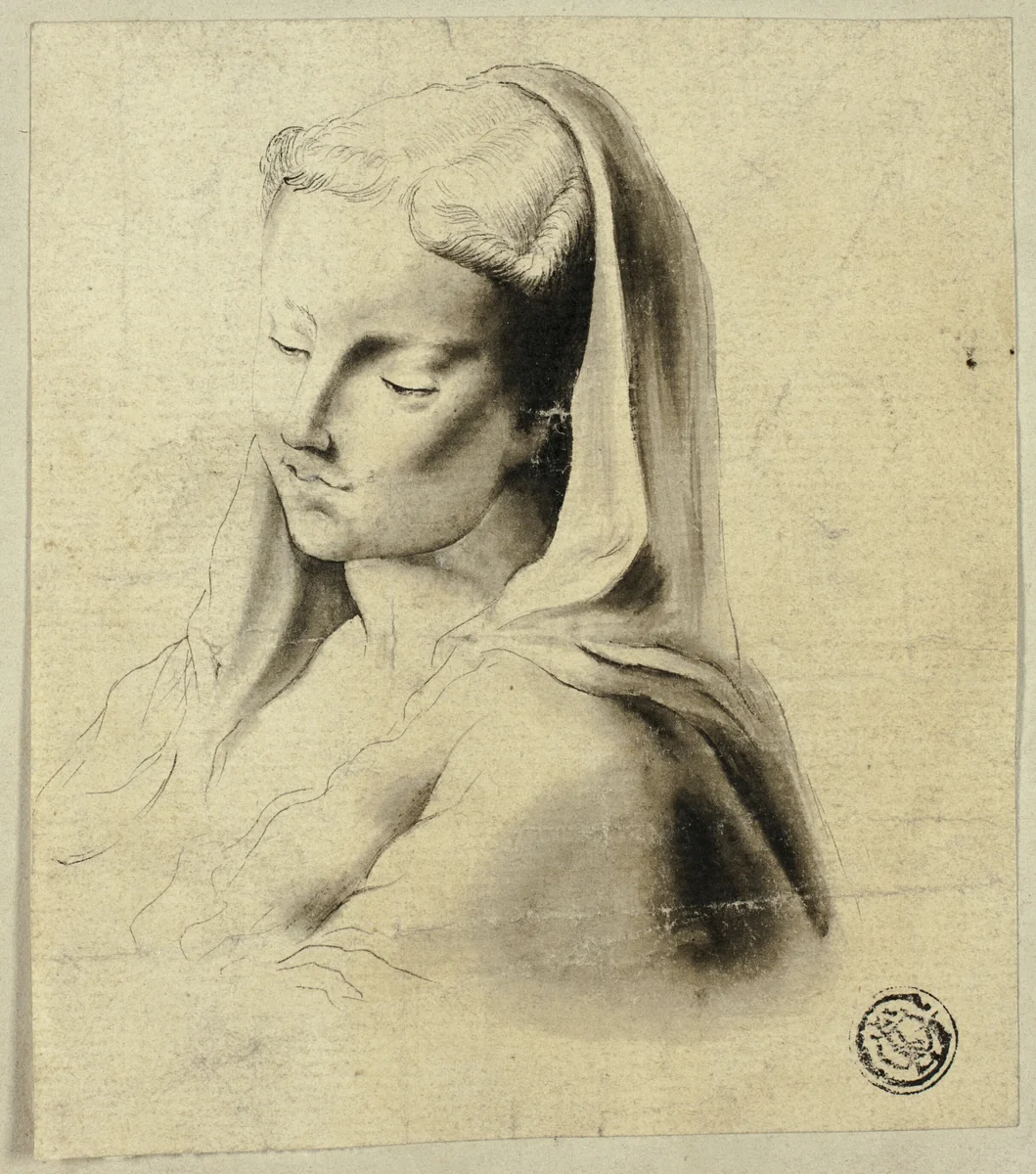 Bust of a Woman with Veil by Unknown Artist, drawing, 1700-1799