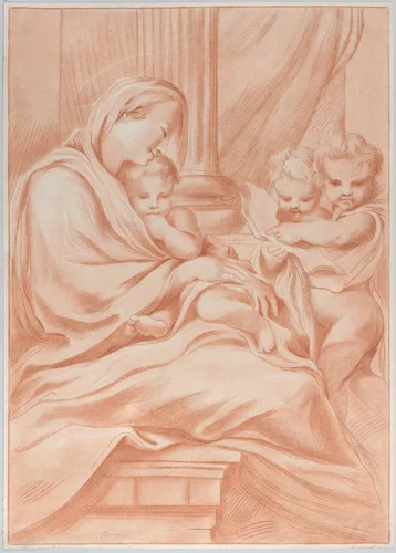 The Virgin and child with two angels by Andrea Scacciati, print, 1766