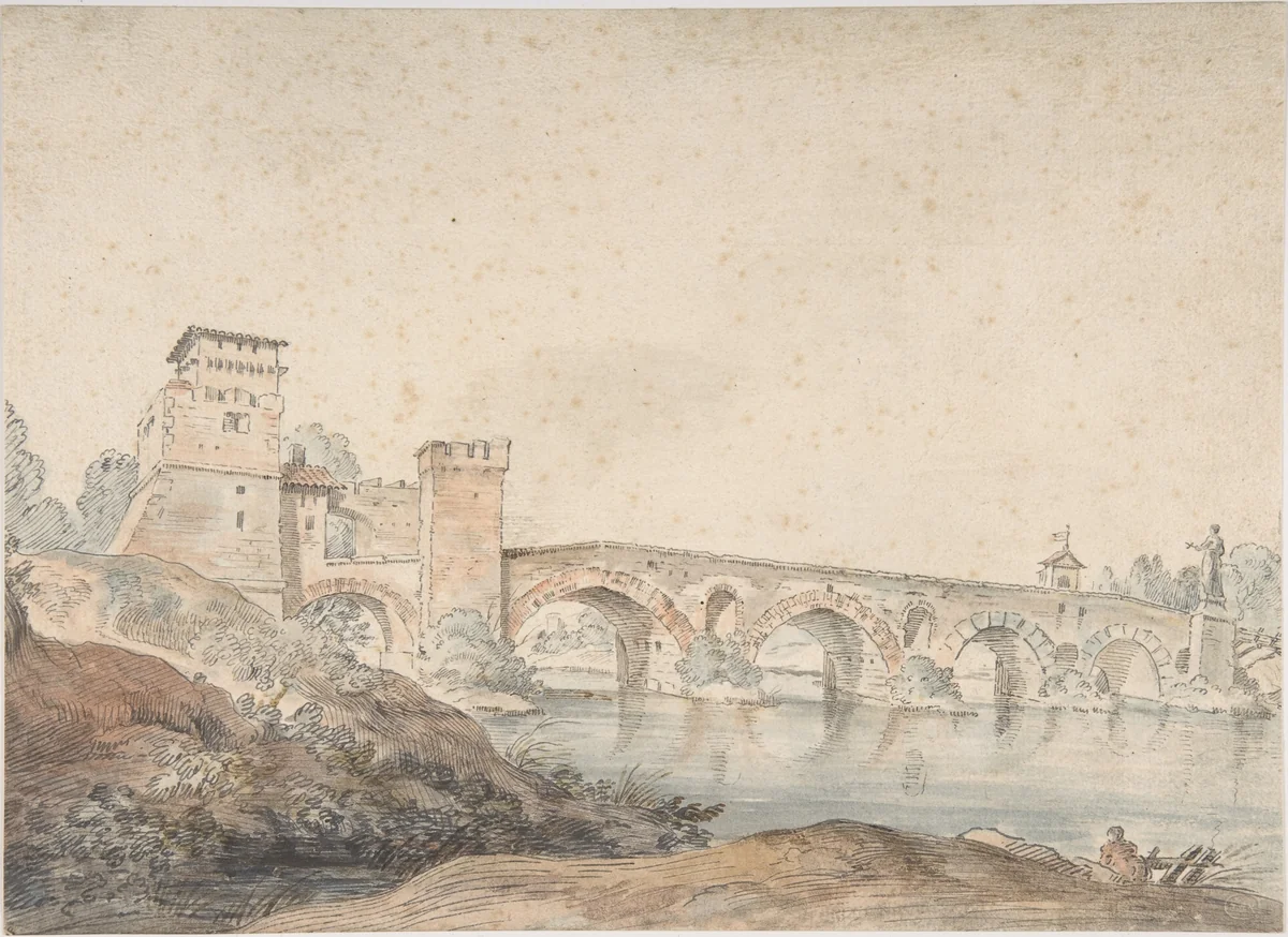 Ponte Molle, Rome by Joseph Vernet, drawing, 1730-1789