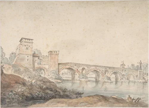 Ponte Molle, Rome by Joseph Vernet, drawing, 1730-1789