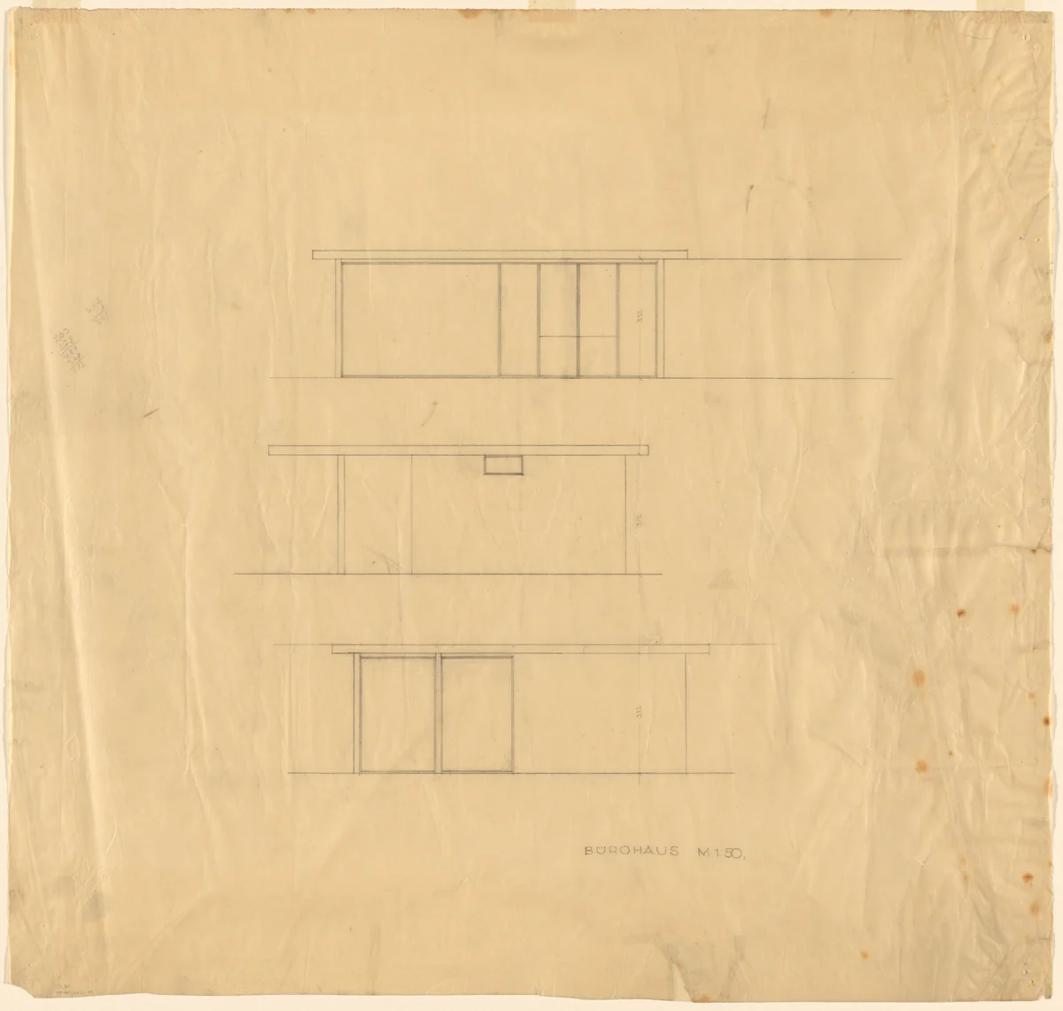 German Pavilion, International Exposition, Barcelona, Spain (Elevations, office annex) by Ludwig Mies van der Rohe, mies van der rohe archive, 1928