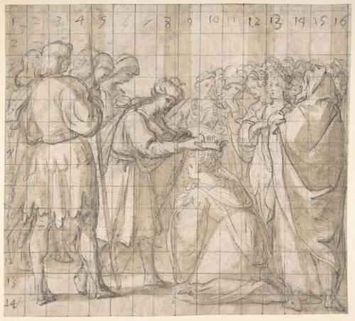 The Cornation of Esther by Ahasuerus by Bartolomé Carducho, drawing, 1560-1638