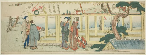 Viewing votive paintings by Katsushika Hokusai (葛飾 北斎), print, 1795-1805