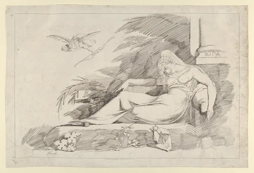 Sleeping Woman with a Cupid (Hush) by Henry Fuseli, print, 1780-1790