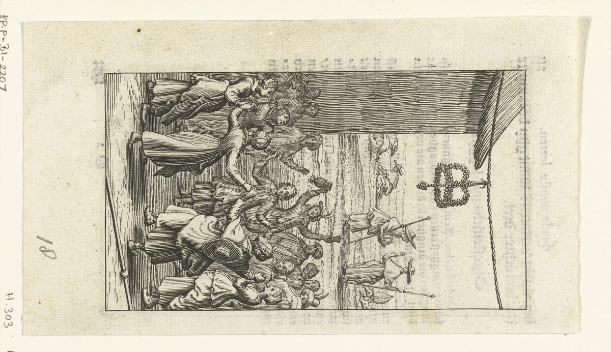 Willemynken danst met een feestend en drinkend gezelschap by Boëtius Adamsz. Bolswert, print, 1590-1627