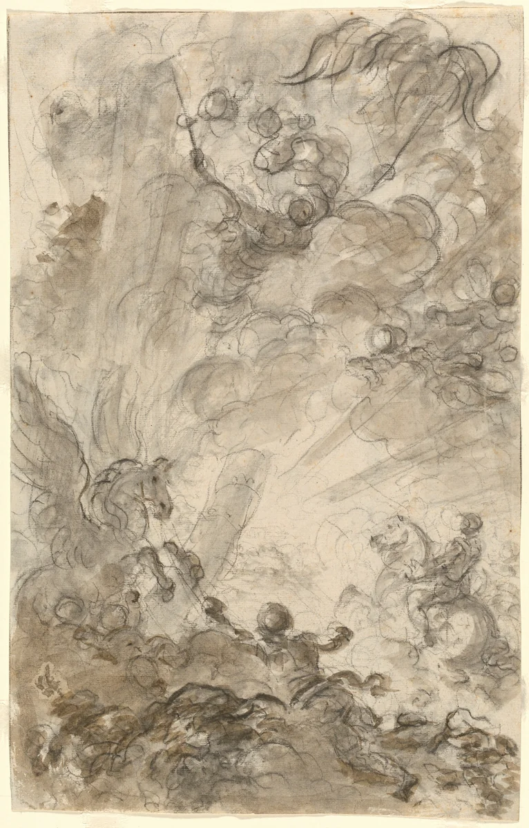 Bradamante Tries to Catch Hold of the Hippogryph [recto] by Jean Honoré Fragonard, drawing, 1780-1789