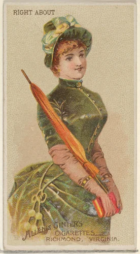 Right About, from the Parasol Drills series (N18) for Allen & Ginter Cigarettes Brands by Allen & Ginter, print, 1888