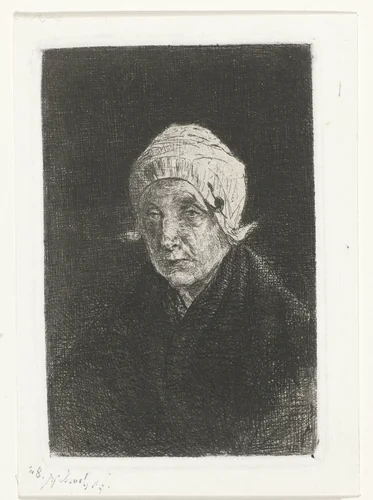 Katwijkse oude vrouw by Jozef Israëls, print, 1834-1878