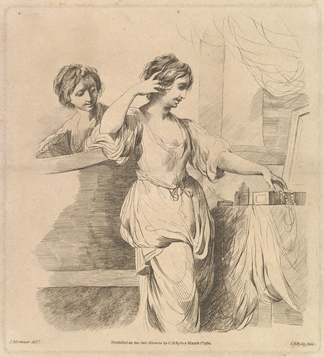Woman at Her Toilet by Charles Reuben Ryley, print, 1780