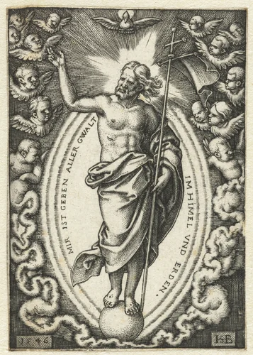 Christus als Salvator Mundi staand op de wereldbol by Unknown, print, 1546