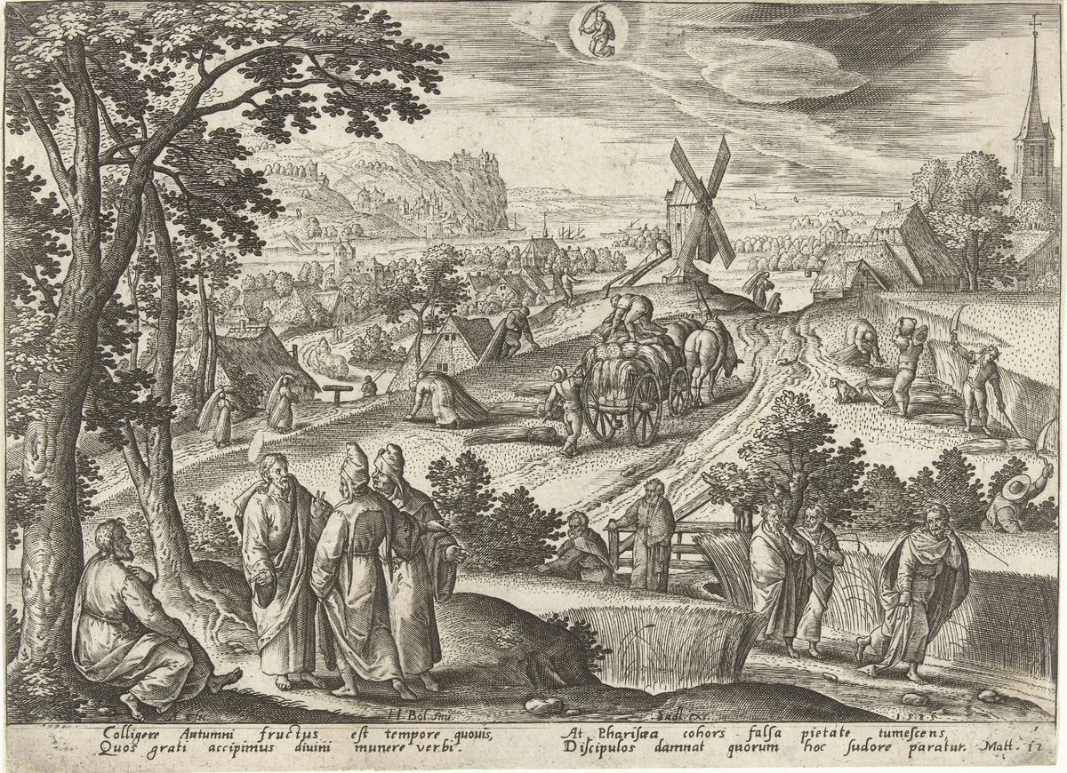 Augustus: het plukken van koren op de sabbat by Unknown, print, 1585
