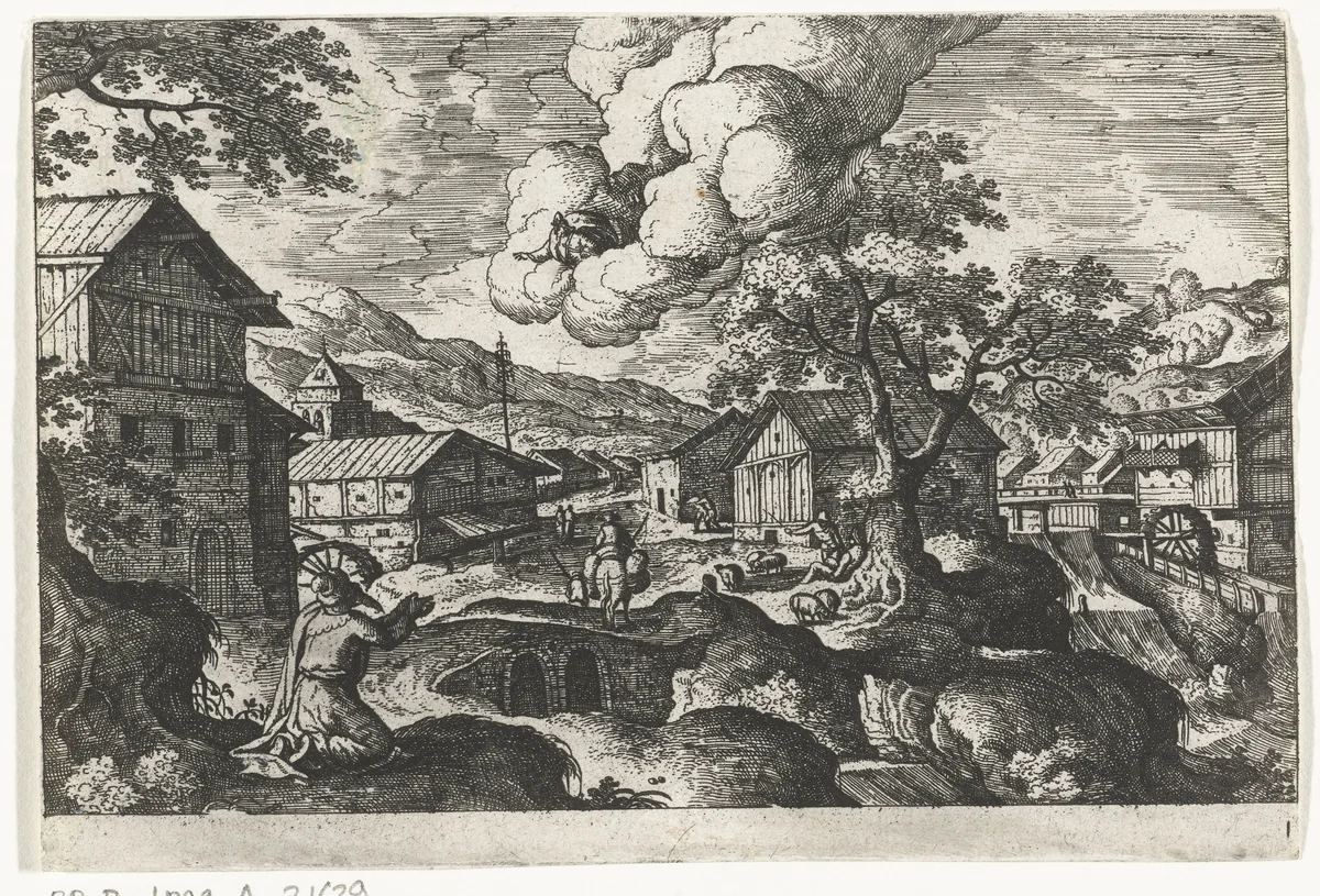 God verschijnt voor een oude man by anonymous, print, 1550-1650