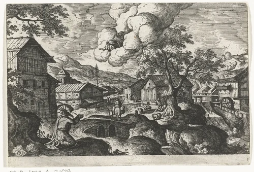 God verschijnt voor een oude man by anonymous, print, 1550-1650