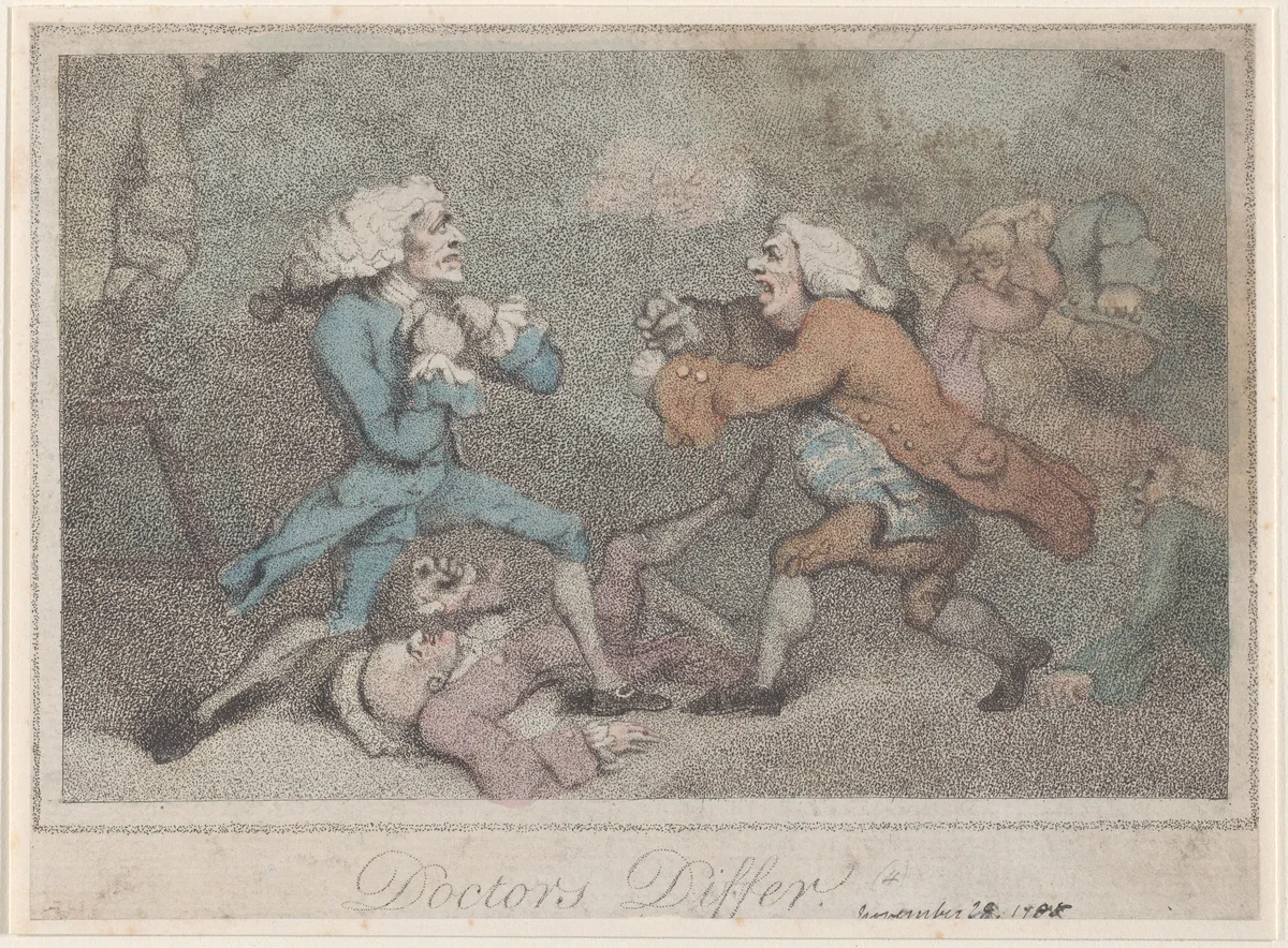Doctors Differ by Thomas Rowlandson, print, 1785