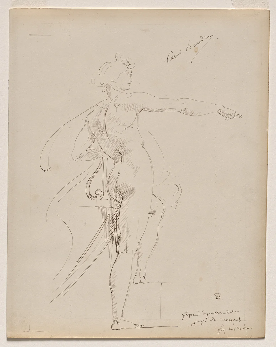 Study of Apollo for Marsyas (recto) by Paul Baudry, drawing, 1865-1869