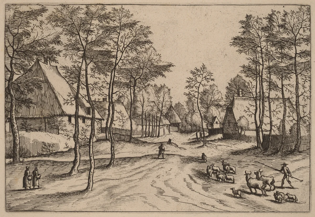Village Street by Johannes van Doetechum; Lucas van Doetechum; Master of the Small Landscapes, print, 1676