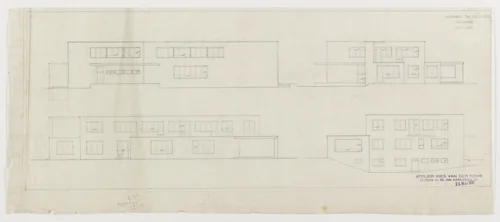 Josef Esters House, Krefeld, Germany, Four elevations with window measurements by Ludwig Mies van der Rohe, mies van der rohe archive, 1927