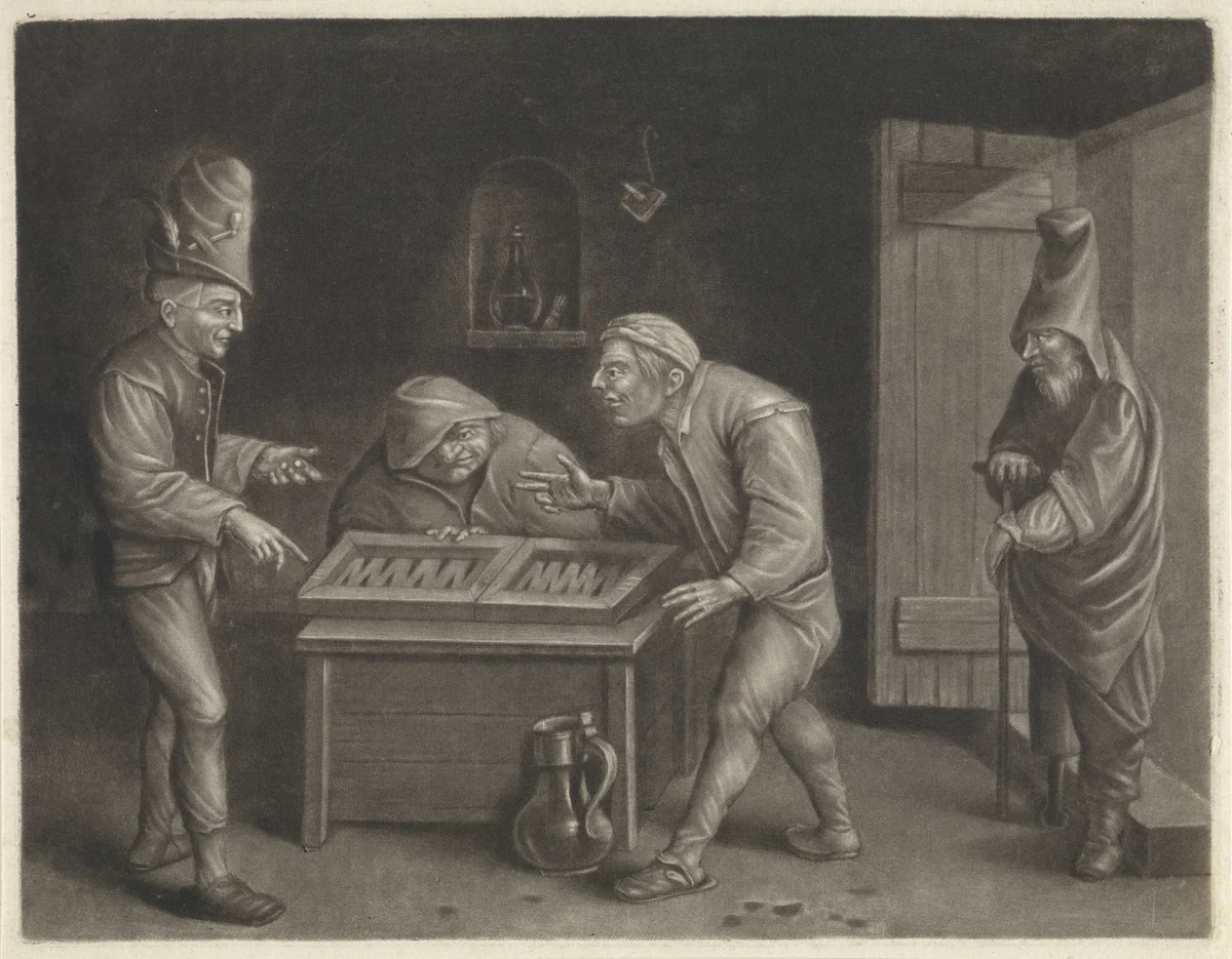 Triktrakspelers by Jan van der Bruggen, print, 1659-1740