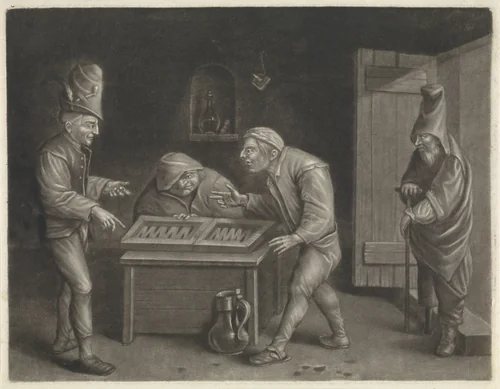 Triktrakspelers by Jan van der Bruggen, print, 1659-1740