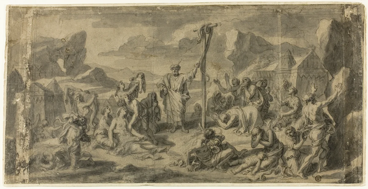 Moses and the Brazen Serpent by François Verdier, drawing, 1671-1730
