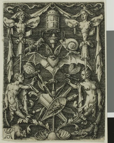 Ornamental Design with a Bat in the Centre by Heinrich Aldegrever, print, 1550