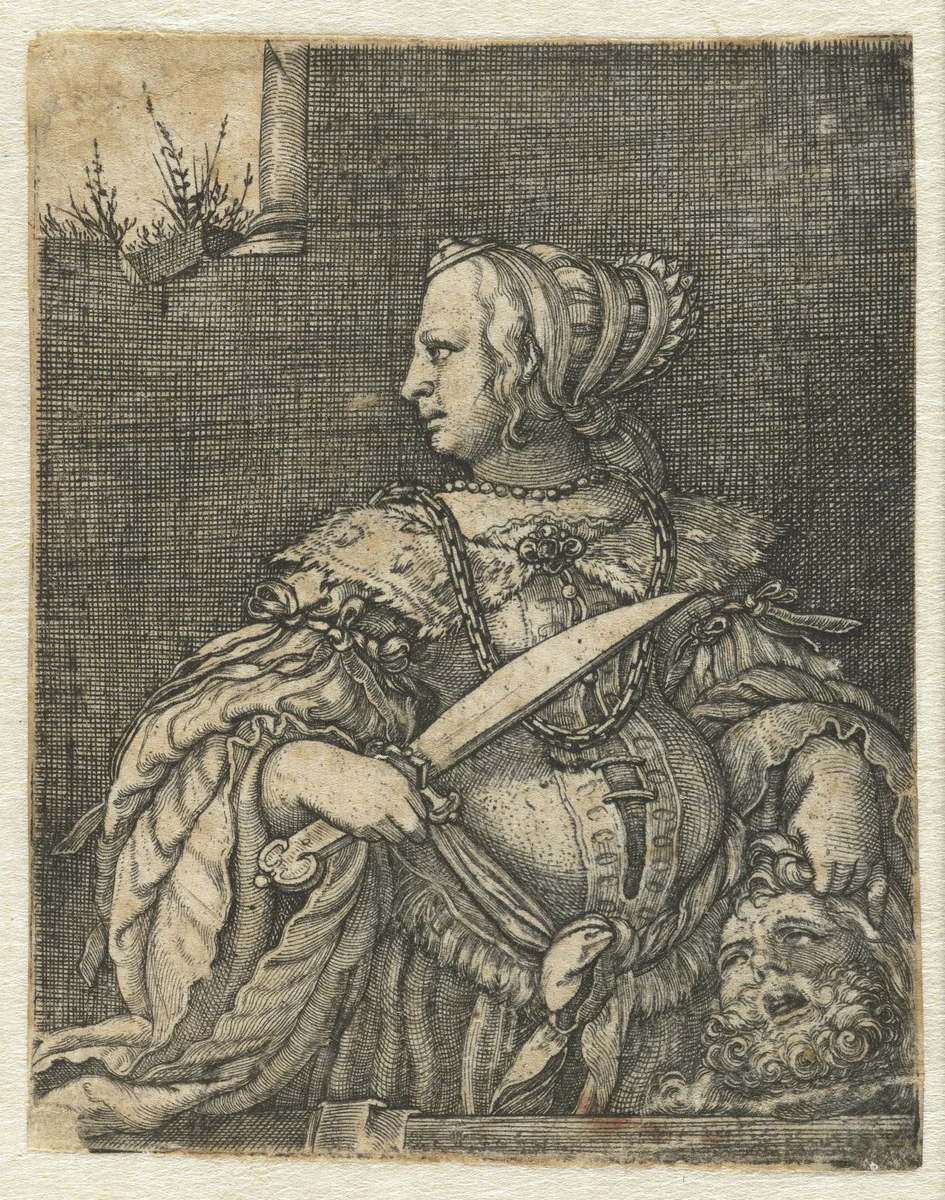 Judith met hoofd van Holofernes en zwaard by Barthel Beham, print, 1512-1540