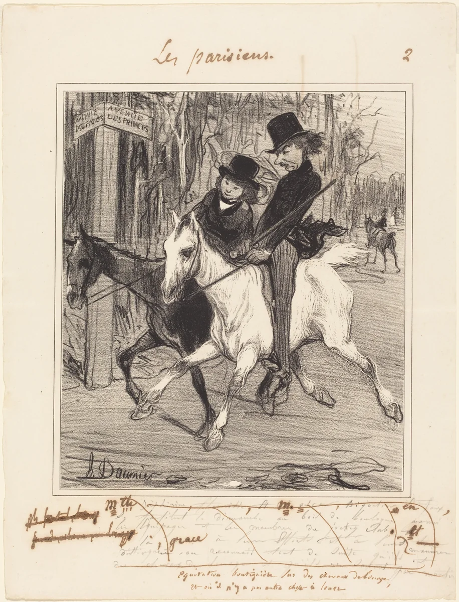 Équitation boutiquière by Honoré Daumier, print, 1839