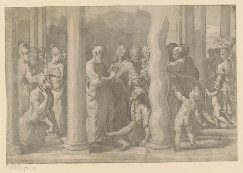 Petrus en Johannes genezen een verlamde man bij de tempelpoort by Unknown, print, 1513-1540