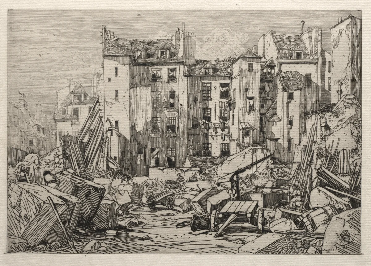 Demolition of Old Houses in Paris by Maxime Lalanne, print, 1862