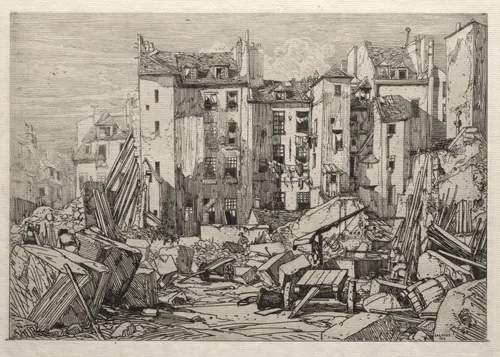 Demolition of Old Houses in Paris by Maxime Lalanne, print, 1862