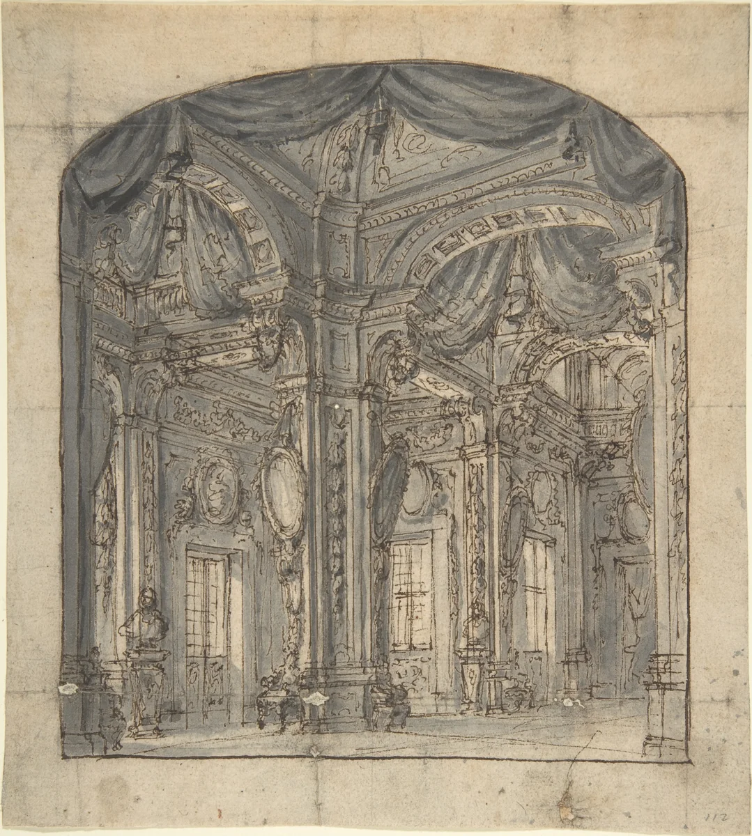 Stage Set of a Room Interior with Receding Perspective by anonymous, drawing, 1700-1780