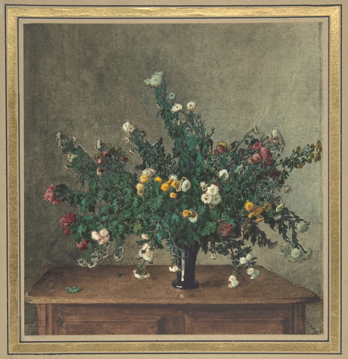 Bouquet of Small Chrysanthemums by Léon Bonvin, drawing, 1862