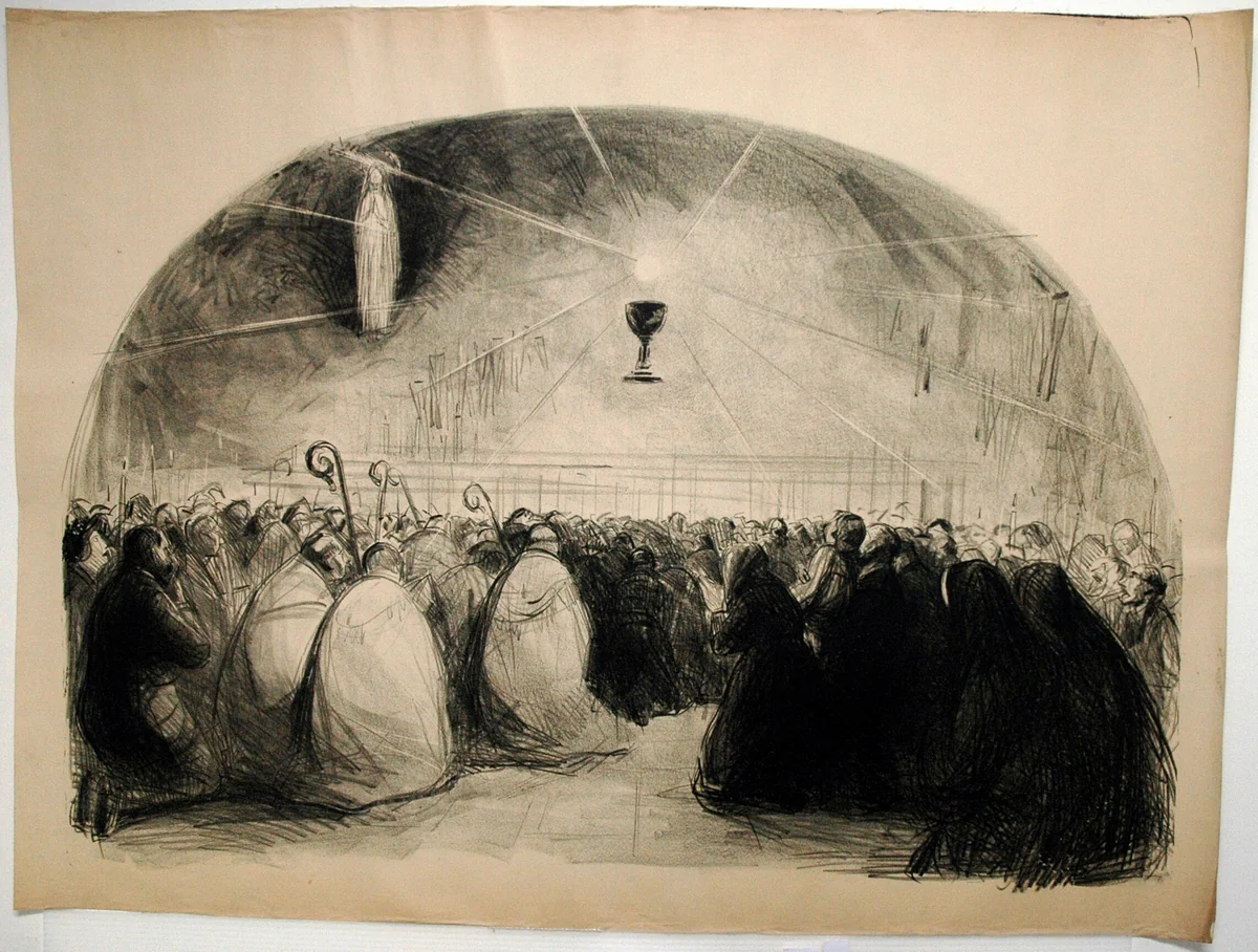 Lourdes, 1914, 25th International Eucharistic Congress by Jean-Louis Forain, print, 1914