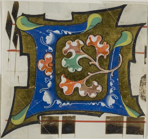 Decorated Initial "L" with Flowers from a Choir Book by European, painting, 1300-1399